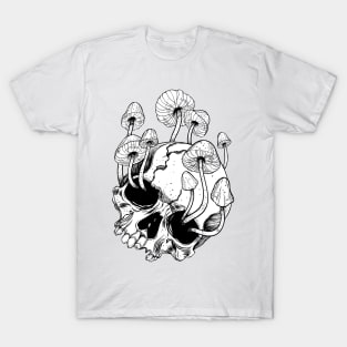 Overgrown skull. Mushrooms. Death - Life T-Shirt